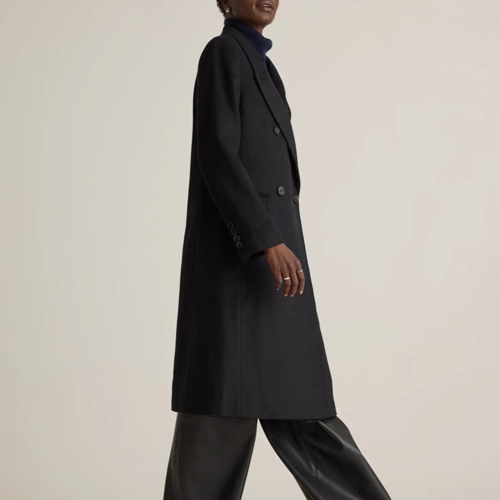 NWT Quince Italian Wool Double-Breasted Coat Black - Picture 2 of 6